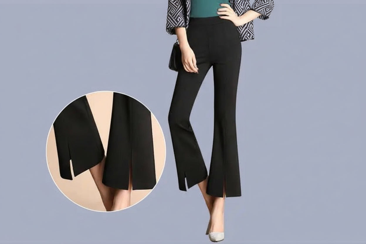 Pantalon Évasé Taille Haute Noir Dentelle Femme Élégant | MDN Store