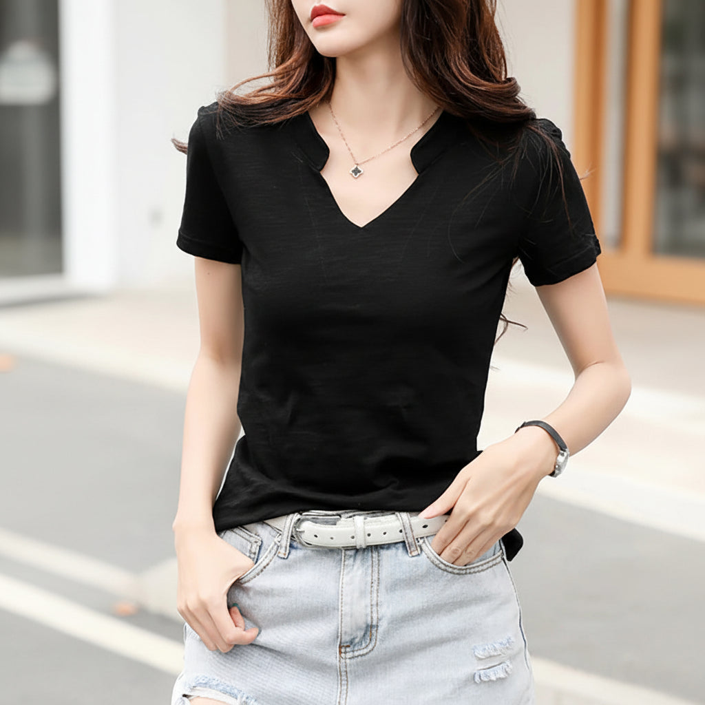 T-shirt Col V Coton Bambou Femme | MDN