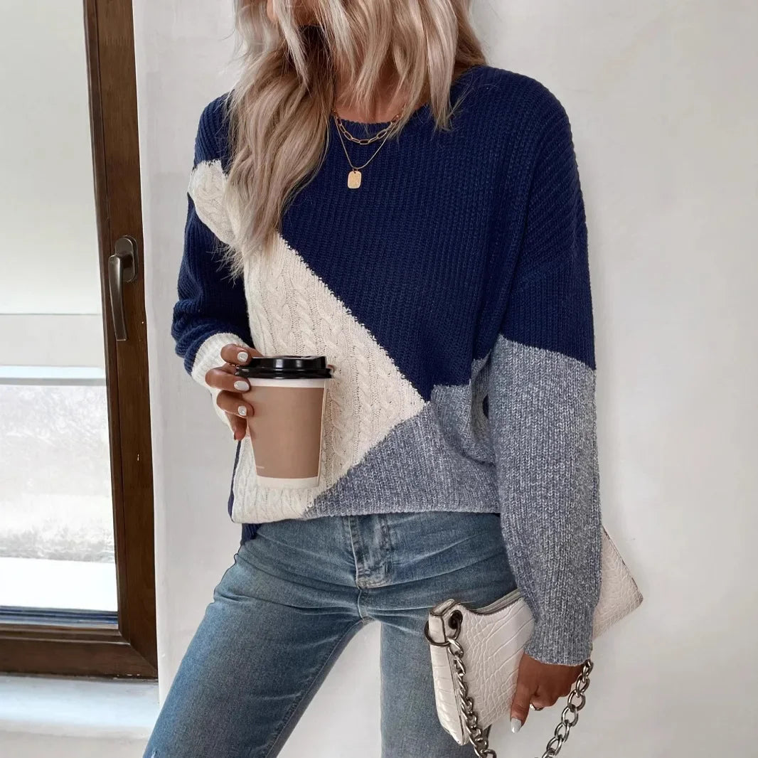 Pull Femme Ample Bicolore Col Rond Color Block Streetwear S-XXL | MDN Store