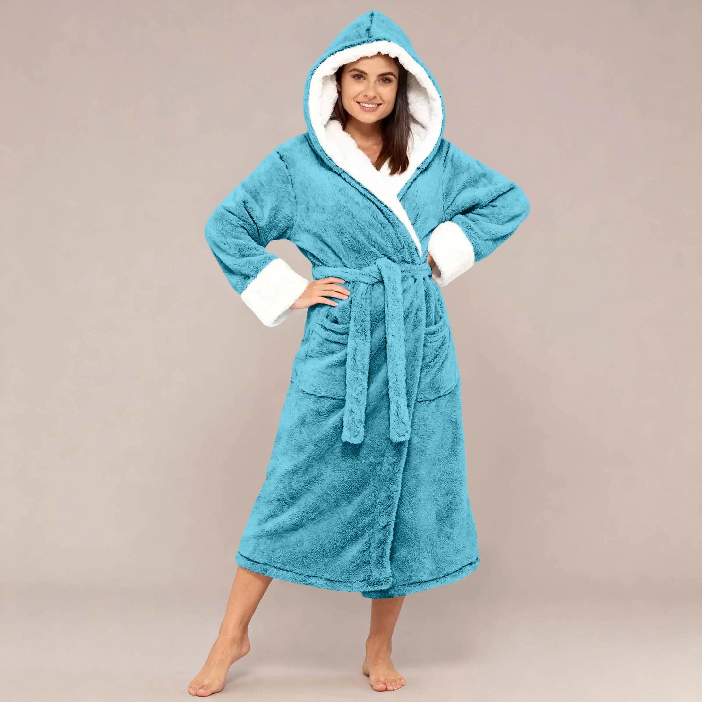 Peignoir Femme Peluche Ceinture Manches Longues Hiver | MDN