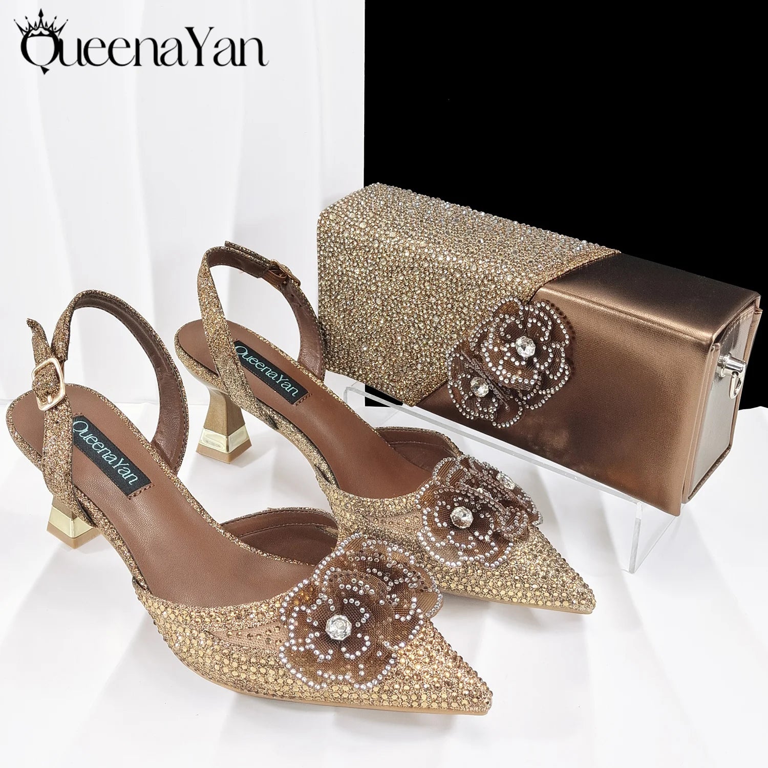 Escarpins Bout Pointu Talon Carré Femme Soirée Cristaux Élégant | MDN Store 25