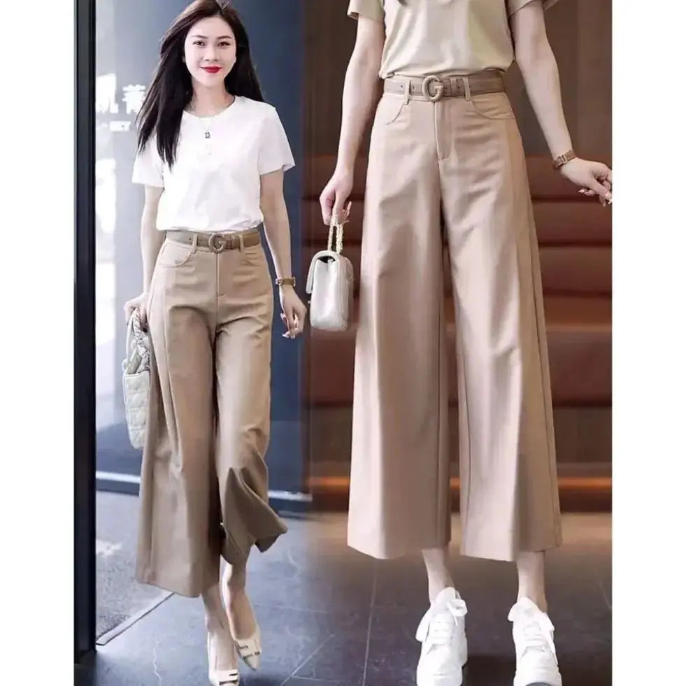 Pantalon Femme Taille Haute Décontracté Léger Couleur Unie Été | MDN Store