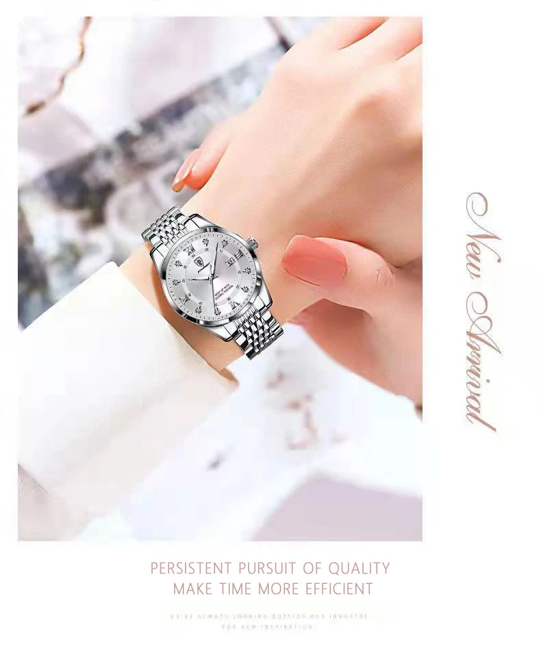 Montre Quartz Femme Luxe Acier Inoxydable Chiffres Romains Lumineuse | MDN Store 25
