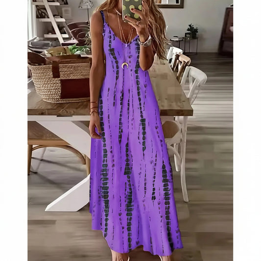 Robe Maxi Tie Dye Col V Bretelles Spaghetti Plage | MDN