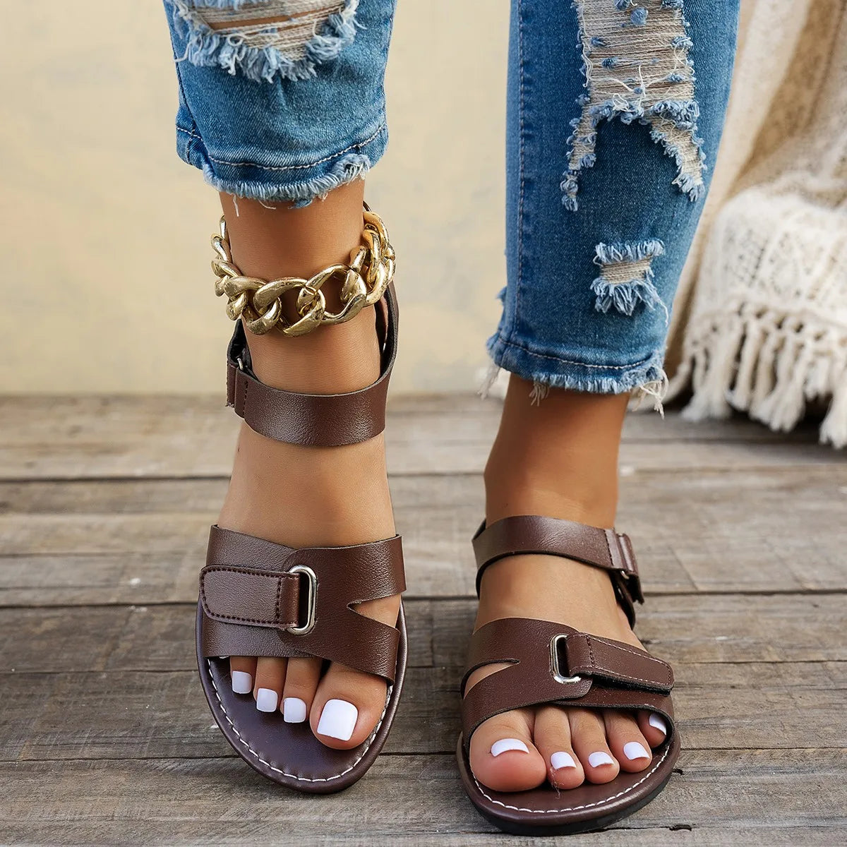 Sandales Plates Été Boucle Métallique Femme | MDN Store 25