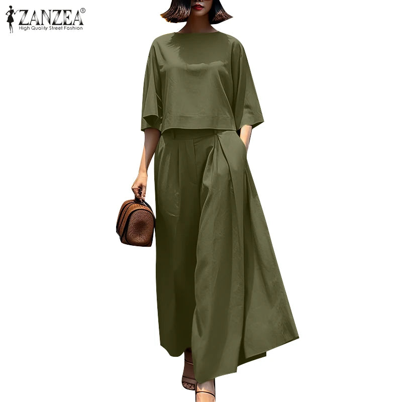 Ensemble Blouse 3/4 & Pantalon Large Paisley Bleu | MDN