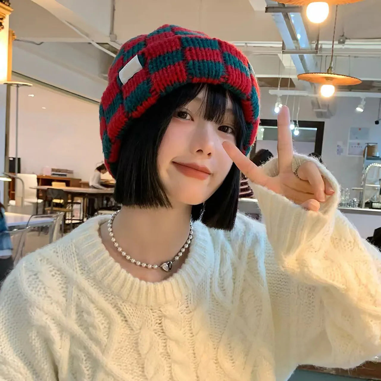 Bonnet Plaid Laine Tricotée Femme | MDN Store
