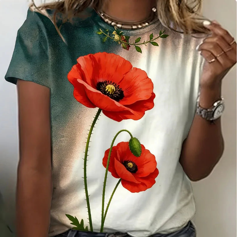 T-Shirt Fleurs Violettes Degrade Femme Col Rond Manches Courtes | MDN Store 25