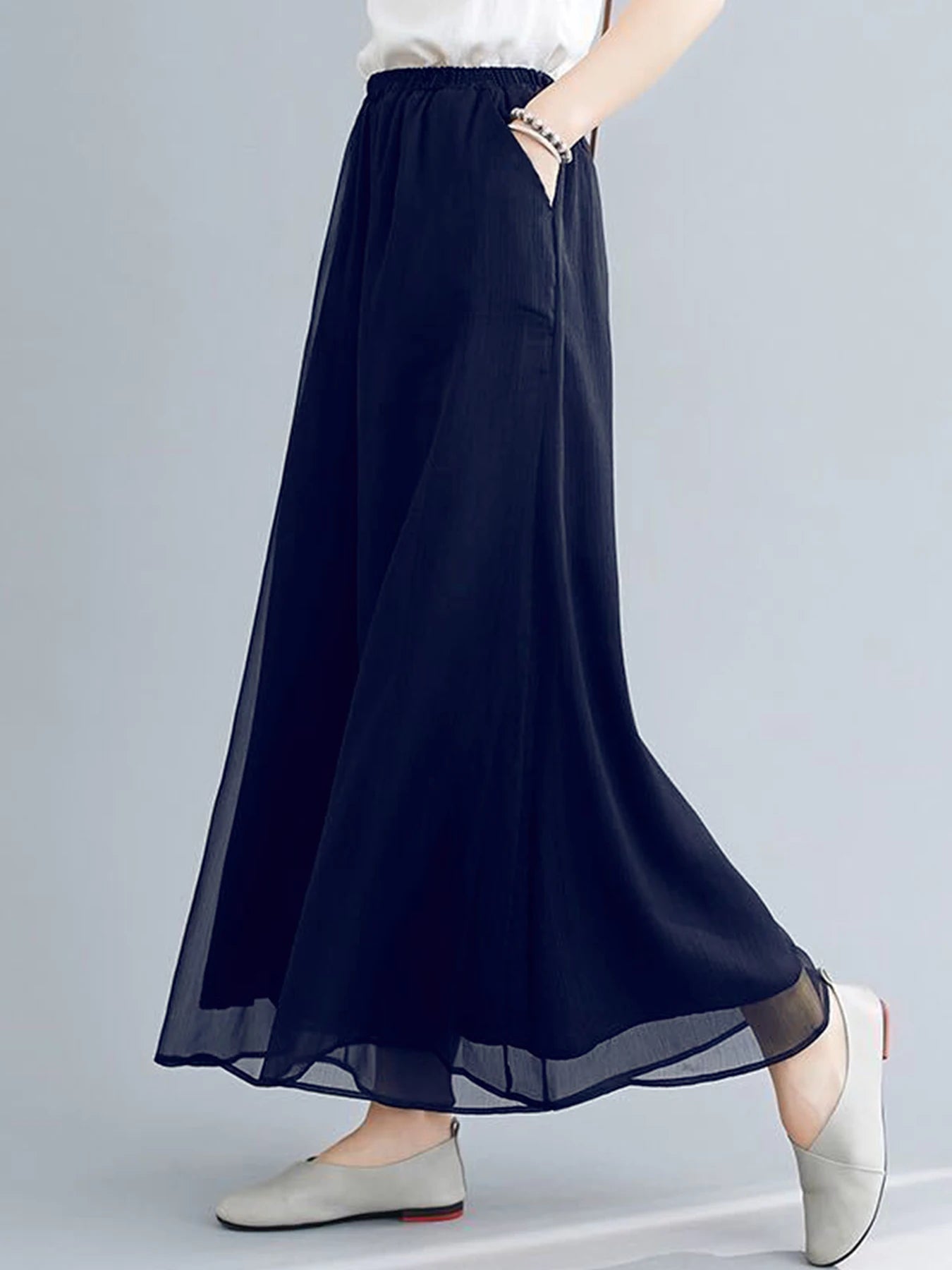 Pantalon Femme Double Couche Mousseline Bleu | MDN Store