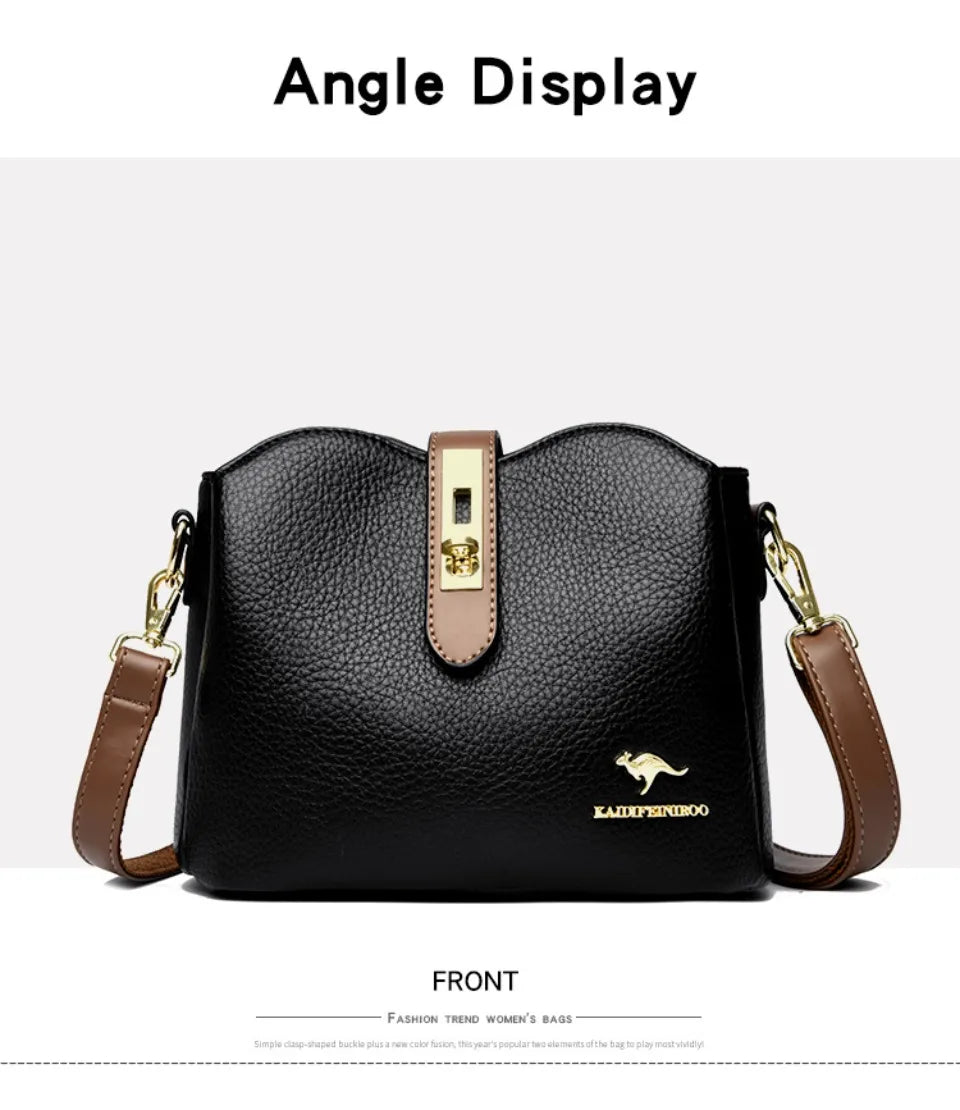 Sac à Main Femme Cuir Véritable Seau Bandoulière Trois Compartiments - MDN