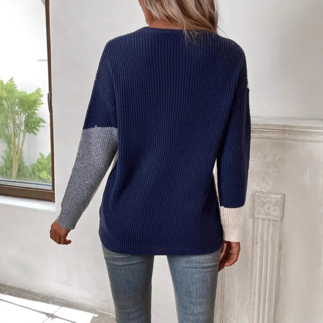 Pull Femme Ample Bicolore Col Rond Color Block Streetwear S-XXL | MDN Store