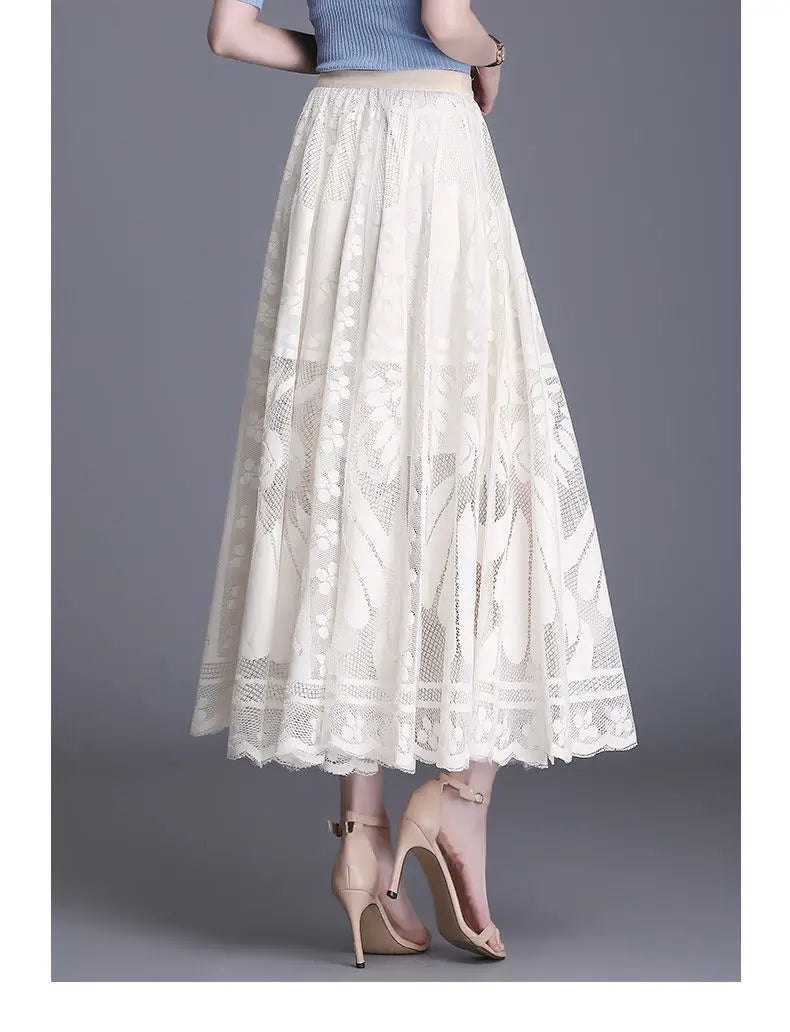 Jupe Longue Dentelle Plissée Taille Haute | MDN Store