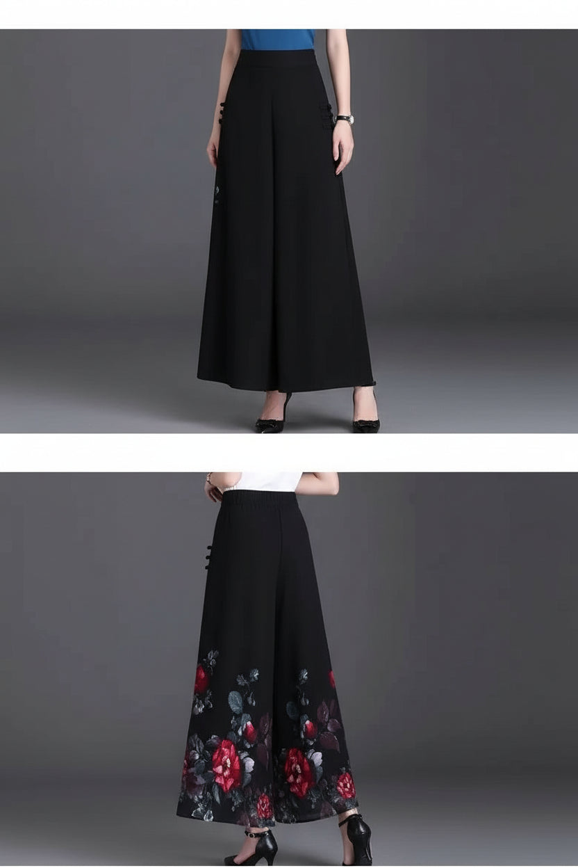 Pantalon Grande Femme Mousseline Floral Noir Jaune | MDN Store