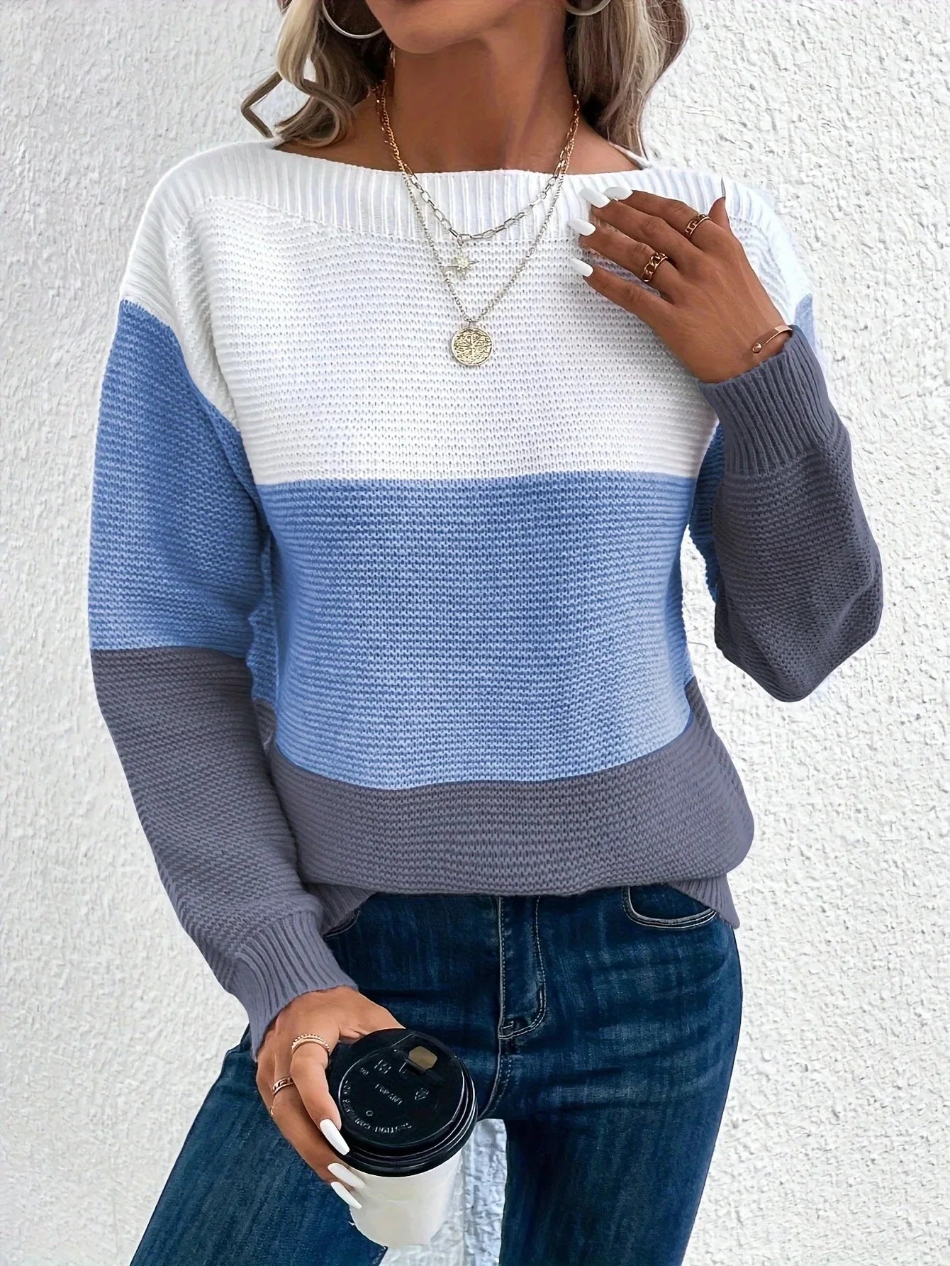 Pull Femme Ample Col Rond Tricote Epais 8 Coloris Automne Hiver | MDN Store