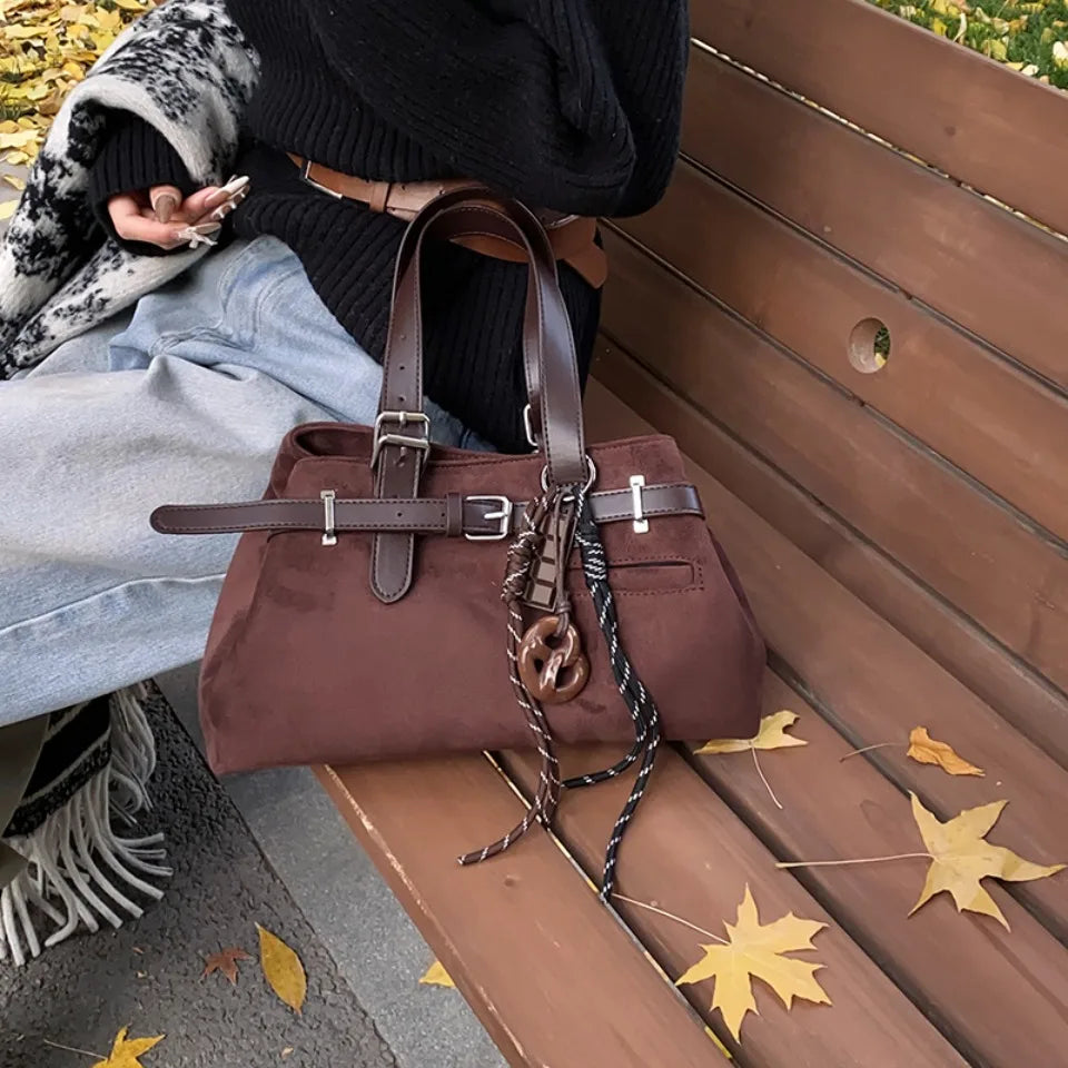 Sac à Main Femme Cuir Daim Boucle Ceinture Grande Capacité Hiver - MDN