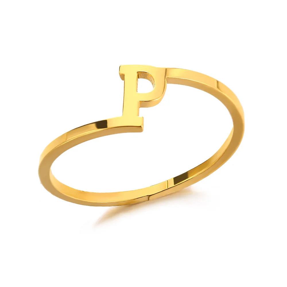 Bague Initiale Lettre A-Z Acier Doré | MDN Store