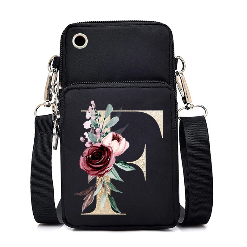 Sac à Main Bandoulière Lettre Initiale Fleurs Roses - Mini Sac Téléphone Femme | MDN