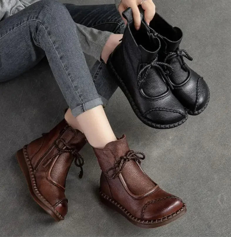 Bottines Plates Cuir Confort Rétro Femme | MDN