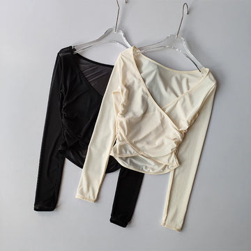 T-Chemise Sport Femme Col V Manches Longues - Top Yoga Fitness | MDN Store