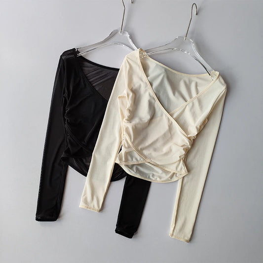 T-Shirt Sport Femme Col V Manches Longues - Top Yoga Fitness Respirant | MDN