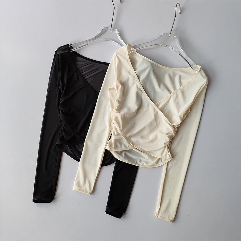 T-Chemise Sport Femme Col V Manches Longues - Top Yoga Fitness | MDN Store