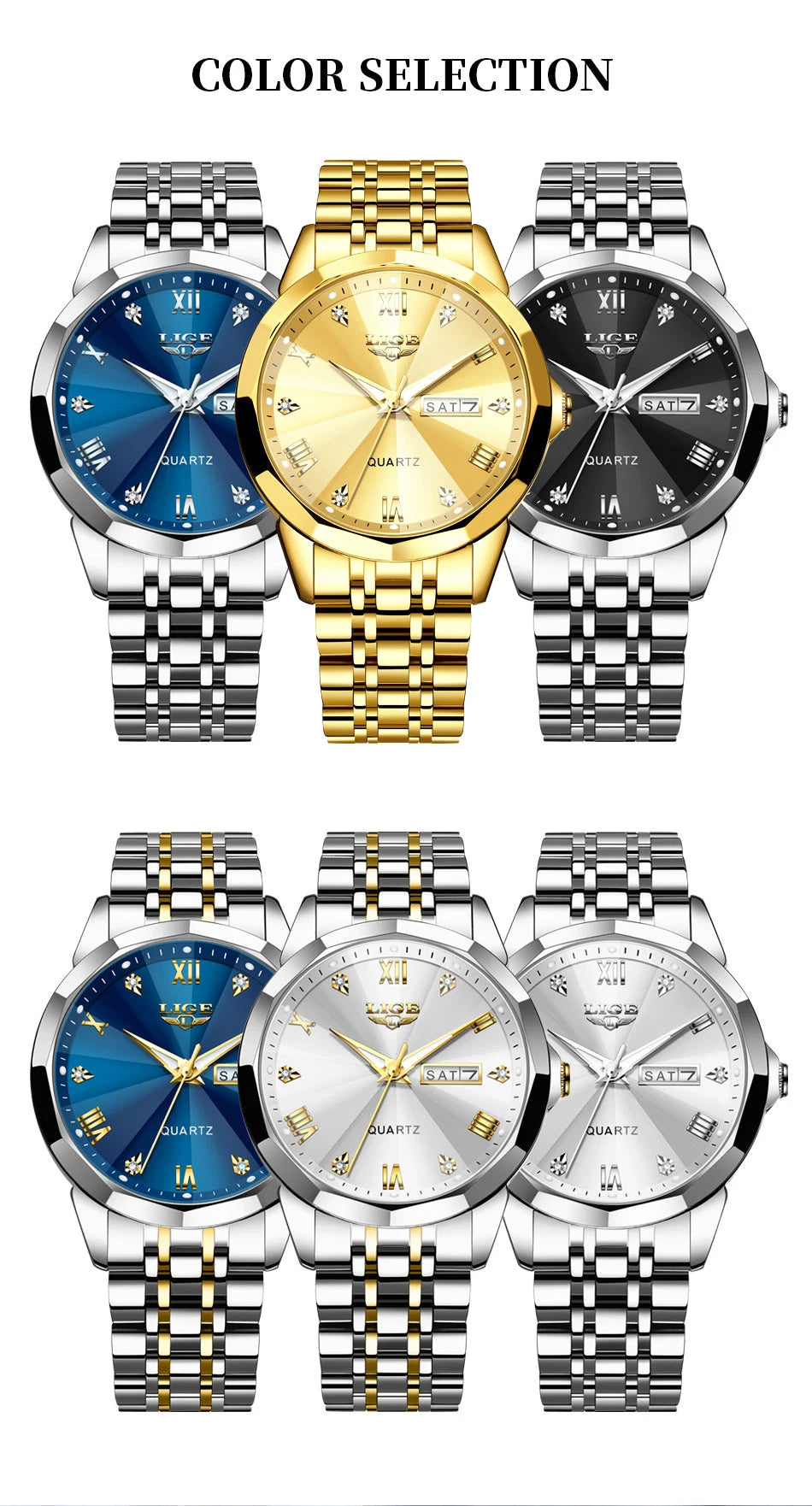 Montre Femme LIGE Luxe Acier Inoxydable - Étanche Lumineuse Date Quartz Cadeau | MDN