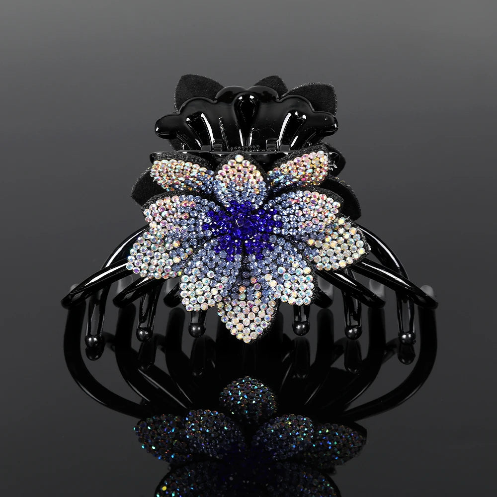 Pince Cheveux Fleur Strass Luxe Coréenne - Barrette Crabe Élégante | MDN Store