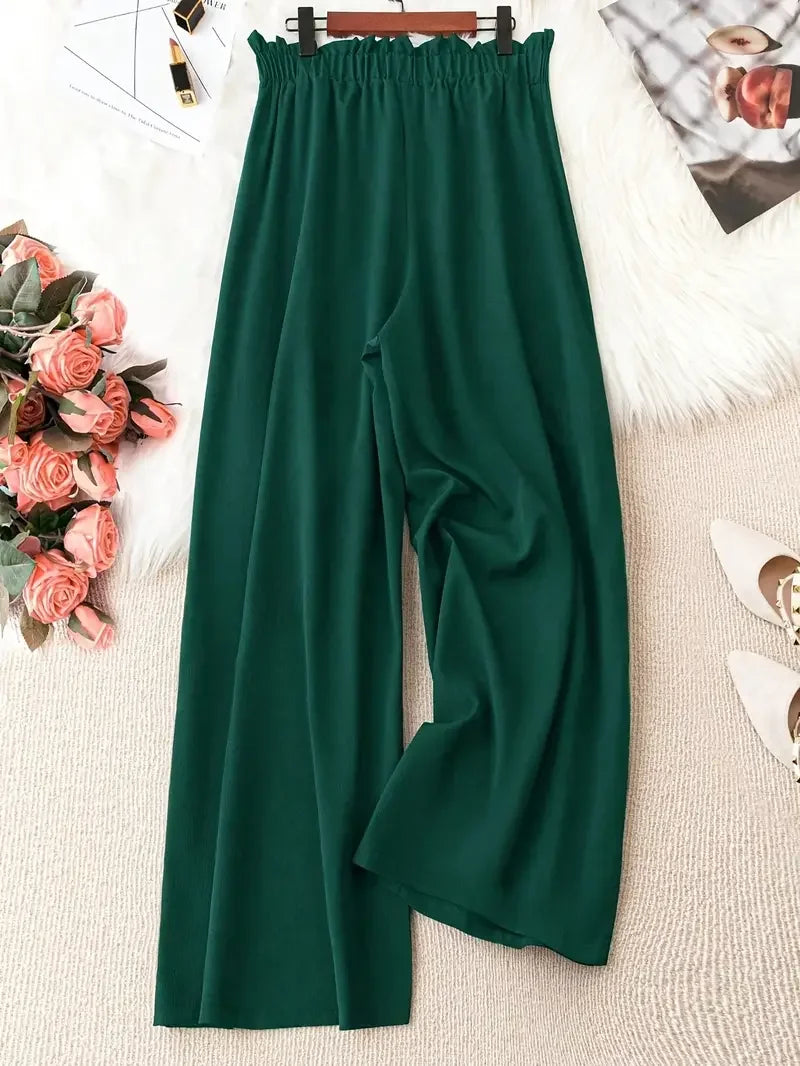 Pantalon Large Femme Vert Taille Haute | MDN Store