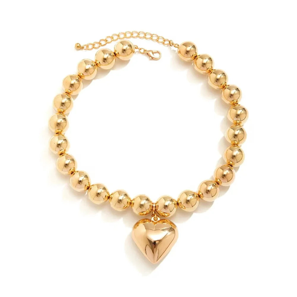 Collier Perles Cœur Doré Baroque Punk | MDN Store