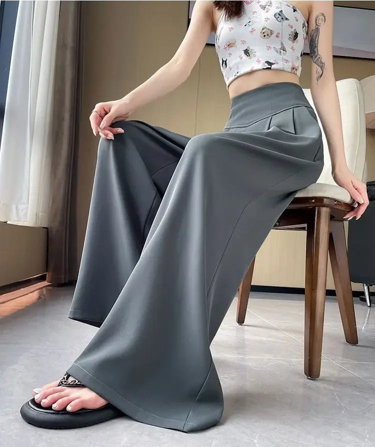 Pantalon Femme Taille Haute Large Gris | MDN Store
