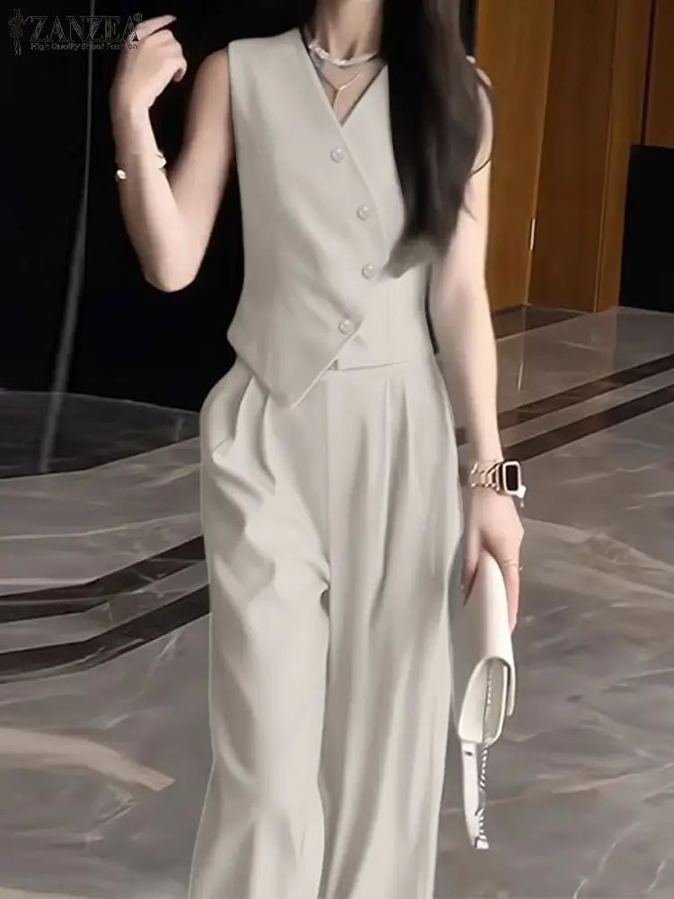 Ensemble Débardeur & Pantalon Large Bleu Bureau | MDN