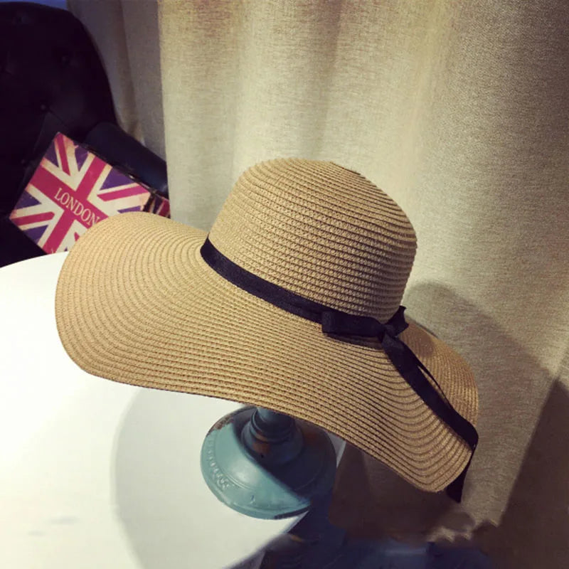 Chapeau de Paille Femme Ete Bord Large Panama Noeud Papillon | MDN Store