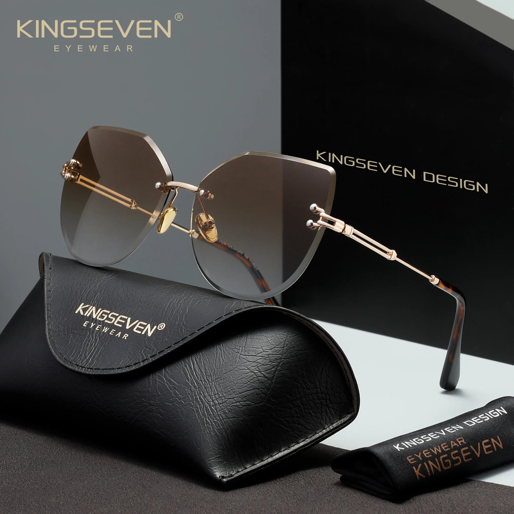 KINGSEVEN Lunettes de Soleil Sans Monture Femme Papillon Verres Dégradés UV400 | MDN Store 25