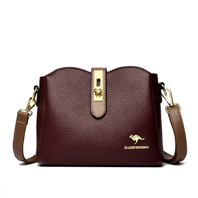 Sac à Main Femme Cuir Véritable Seau Bandoulière Trois Compartiments - MDN