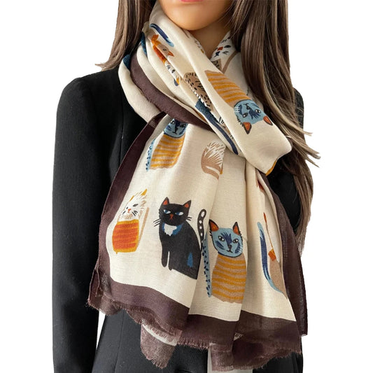 Écharpe Motif Chat Cartoon Viscose Douce Longue | MDN