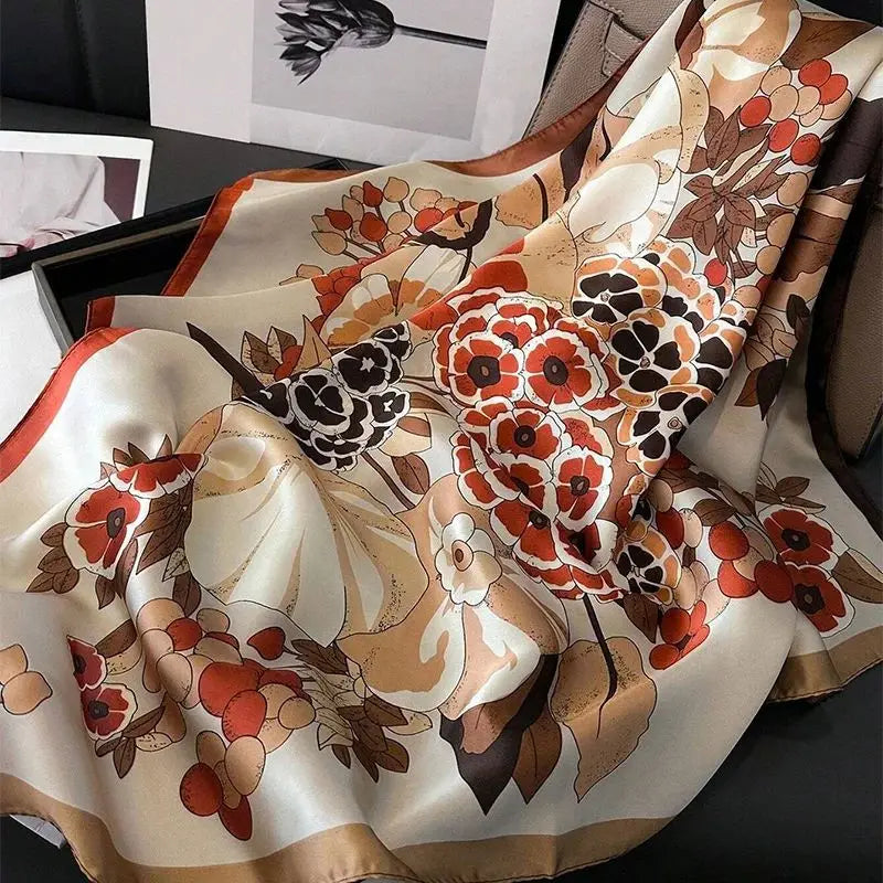 Foulard Carré Soie Satin Floral Violet 70cm Femme | MDN Store