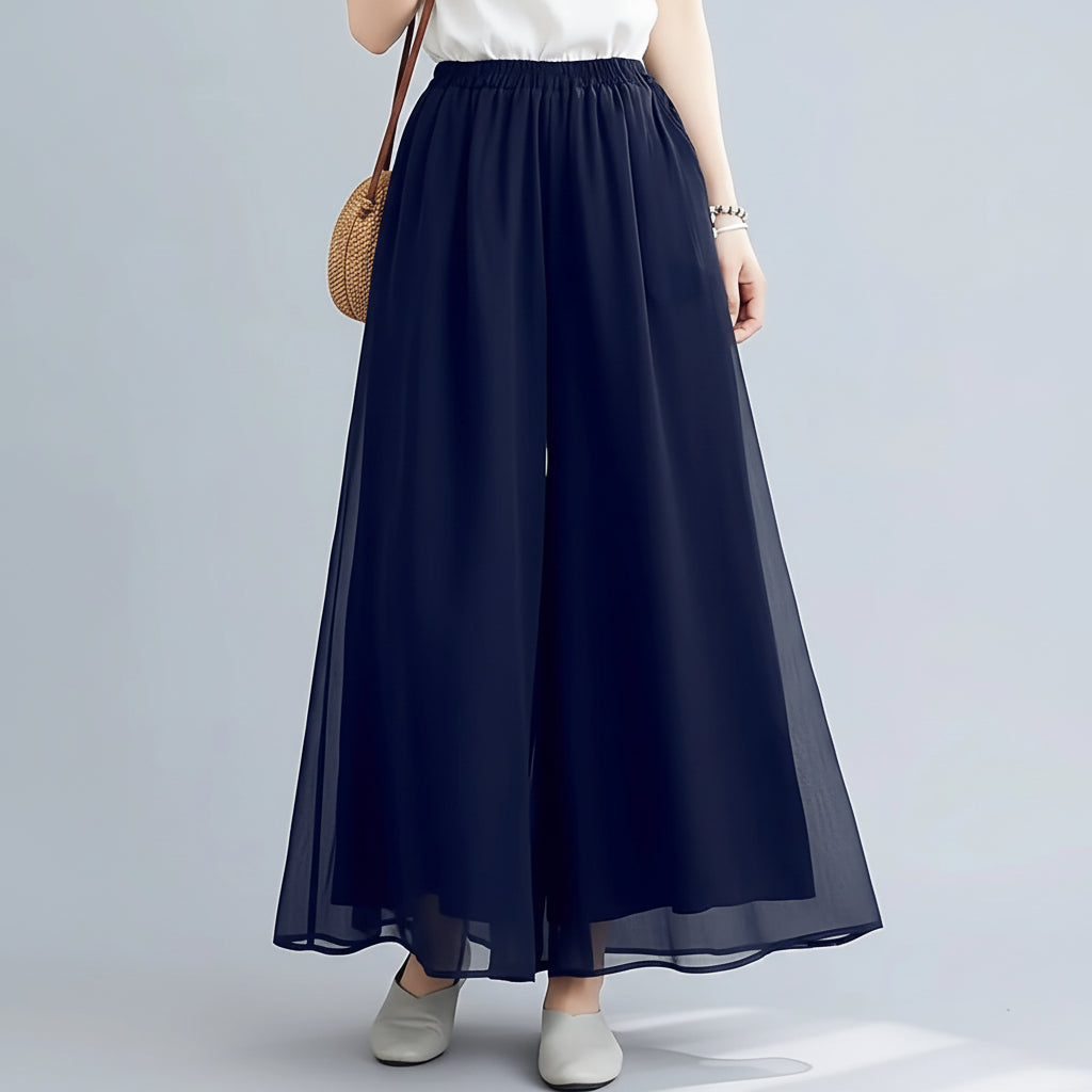 Pantalon Femme Double Couche Mousseline Bleu | MDN Store