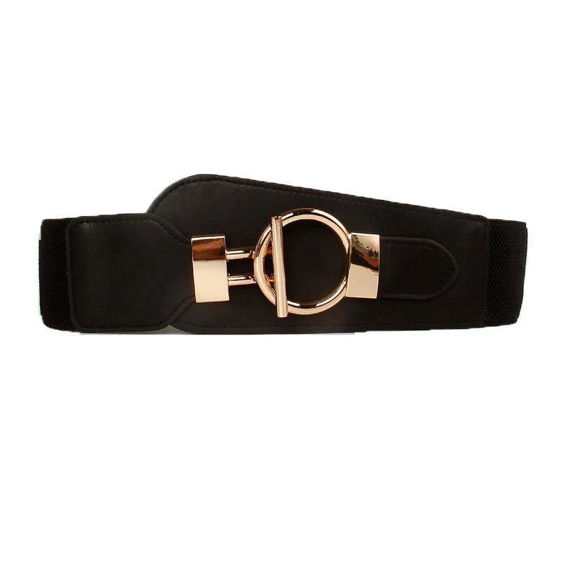 Ceinture Large Élastique Femme Boucle Dorée - Ceinture Taille Haute Luxe Stretch | MDN