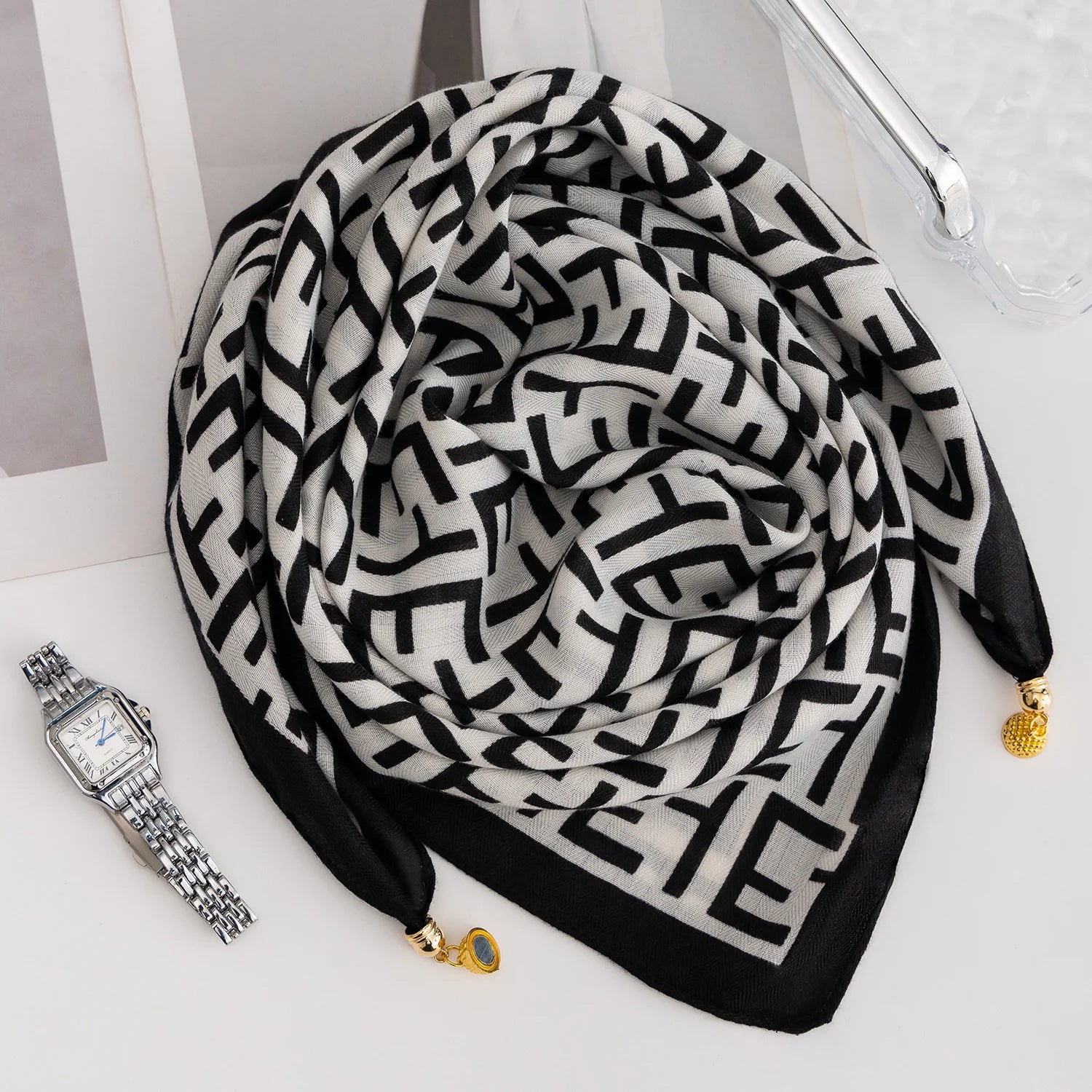 Foulard Soie Boucle Magnétique Rayé Femme | MDN Store