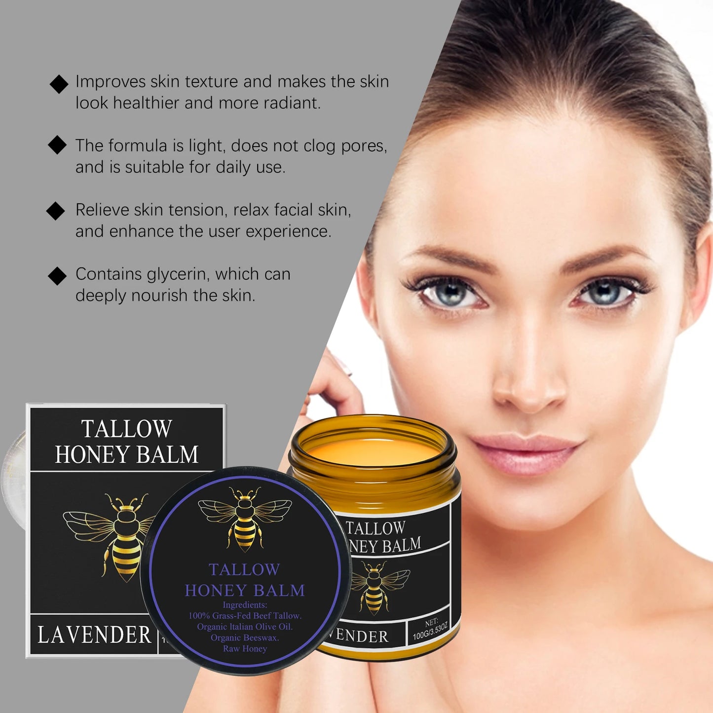 Crème Suif de Bœuf Miel Fouetté Visage Corps Hydratant Absorption Rapide 100g | MDN