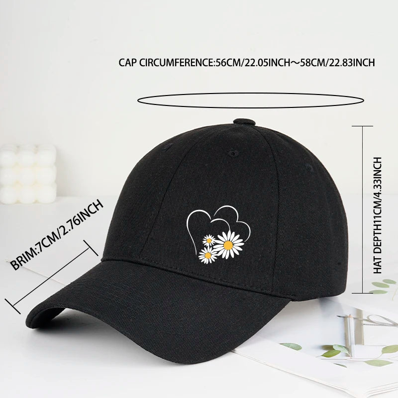 Casquette Baseball Visiere Souple Imprime Coeur Daisy Femme Reglable | MDN Store 25