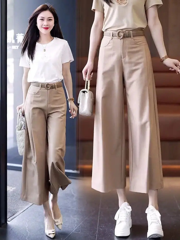 Pantalon Femme Taille Haute Décontracté Léger Couleur Unie Été | MDN Store