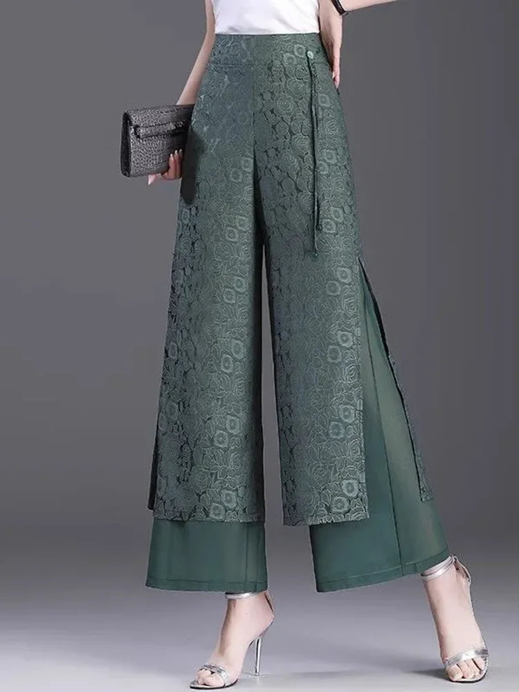 Pantalon Large Taille Haute Jacquard Noir | MDN Store