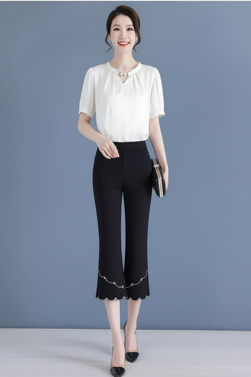 Pantalon Soie Glacée Évasé Taille Haute | MDN Store