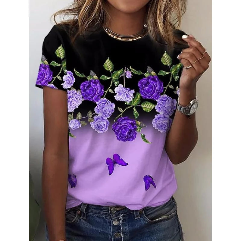 T-shirt Fleurs 3D Y2K Harajuku Femme | MDN