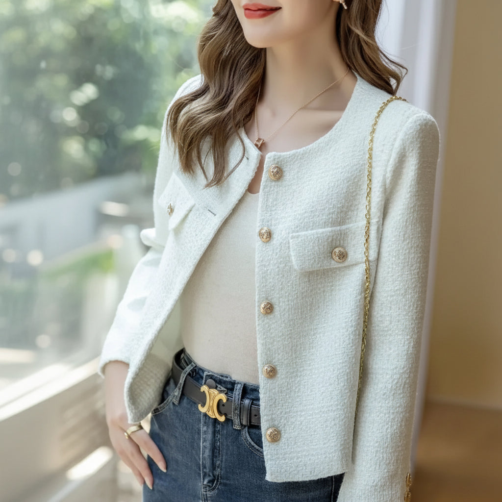 Veste Tweed Courte Boutons Dorés | MDN Store
