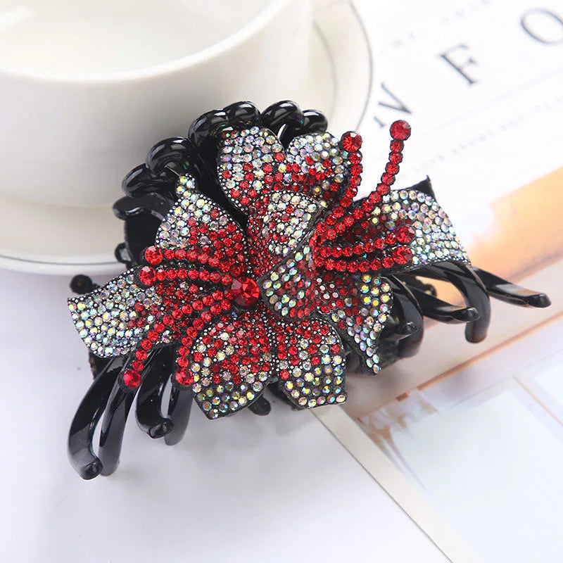 Pince Cheveux Double Fleur Strass Luxe - Barrette Crabe Élégante | MDN Store