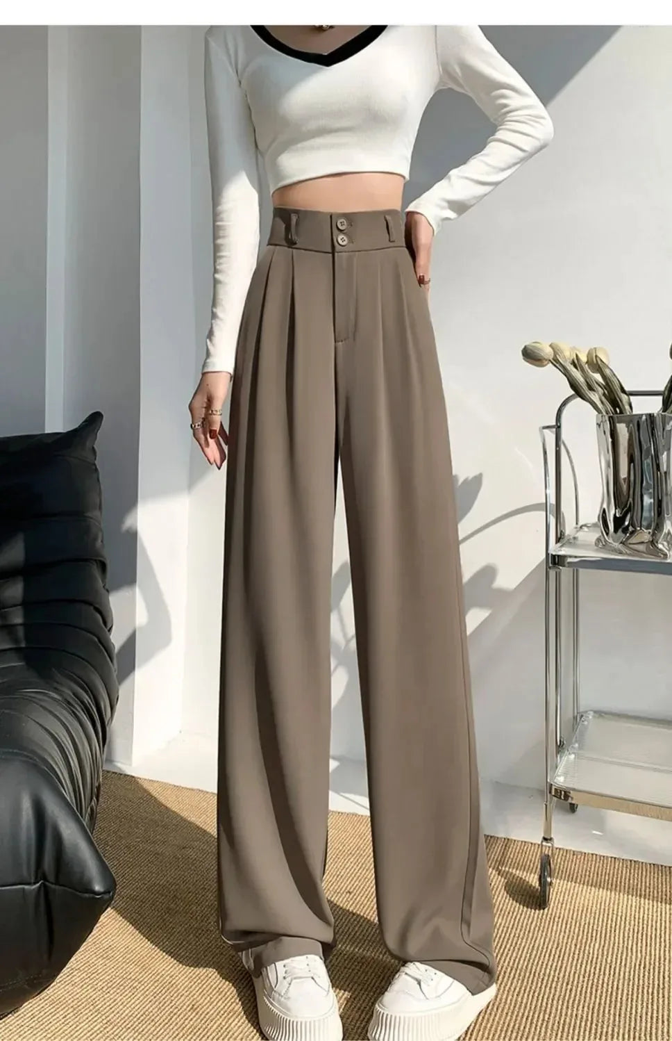 Pantalon Femme Grande Taille Haute Coréen - Baggy Bureau Élégant | MDN Store
