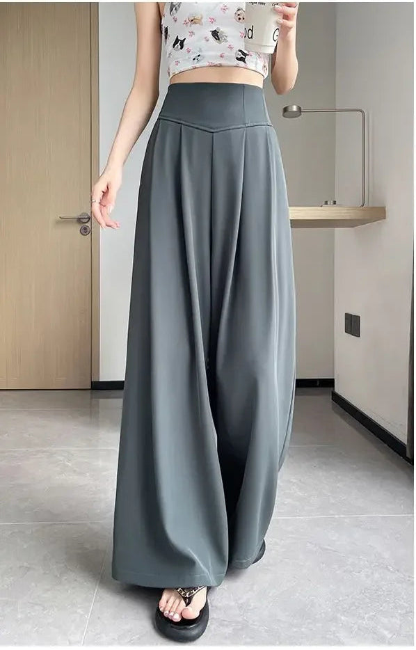Pantalon Femme Taille Haute Large Gris | MDN Store