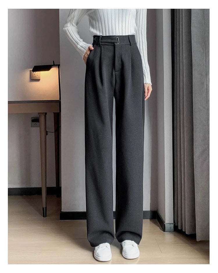 Pantalon Laine Large Femme Boutons Milk Tea | MDN Store